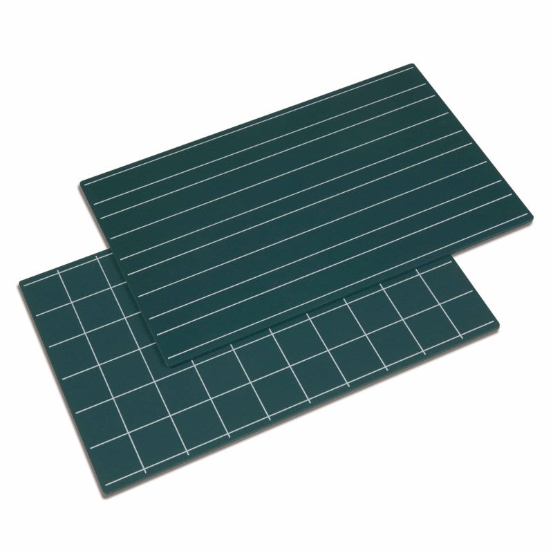 Greenboards With Double Lines And Squares: Set Of 2 - 2 לוחות דו צידיים שורות כפולות ללימוד אנגלית וריבועים - Elementessori