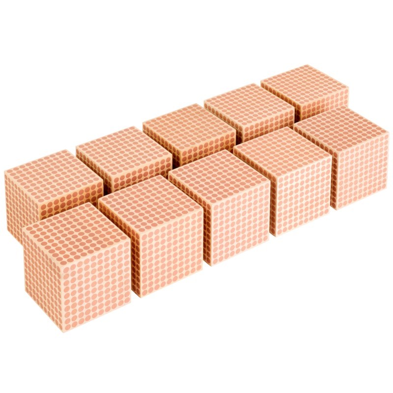 Wooden Cube Of 1000: Set Of 10 - קוביית ה-1000 - Elementessori