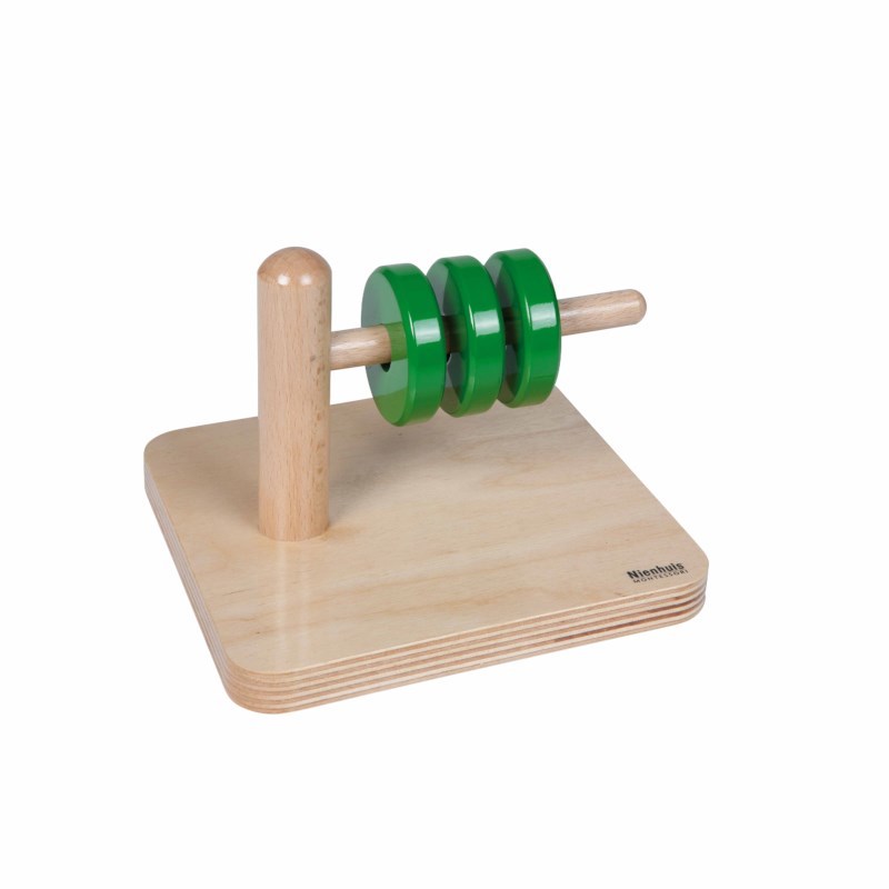 Discs On Horizontal Dowel - השחלת דיסקיות מוט ישר -    Elementessori