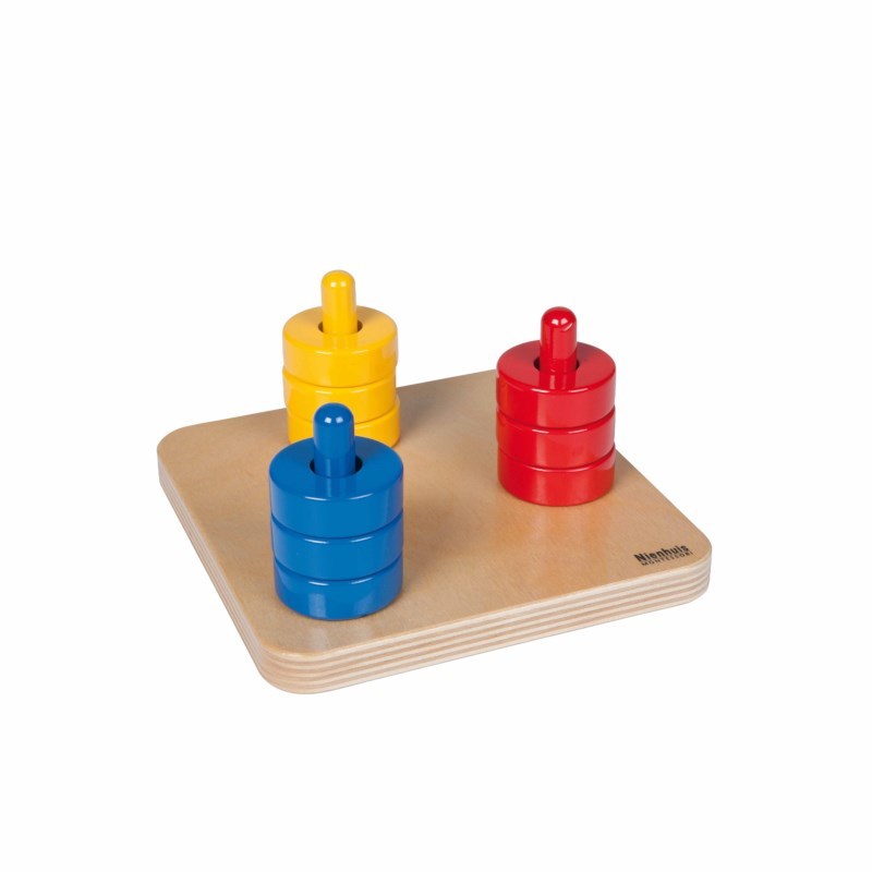 Colored Discs On Colored Dowels - השחלת דיסקיות צבעוניות -    Elementessori